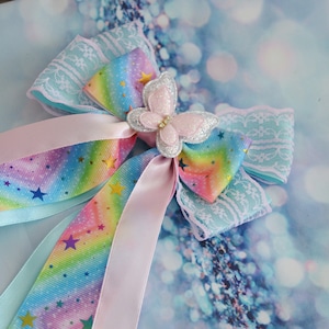 MtO- Hair bow w/ Butterfly - pastel rainbow fairy kei hairbow decora lolita harajuku fashion  neko tail bow clip princess fashion kawaii