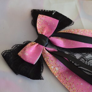 Made to Order - Hair bow - Black and Pink - gothic goth fashion accessory bow lolita harajuku romantic hairbow kawaii maid costume bow