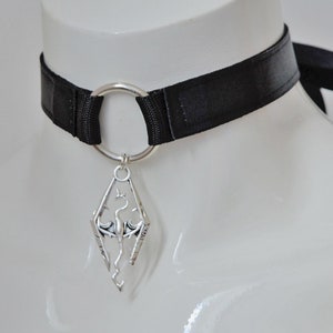 Made to Order - Gothic Skyrim choker - Dragon born - black satin cosplay choker collar with dragon pendant - gamer nerd jewelry gift fandom