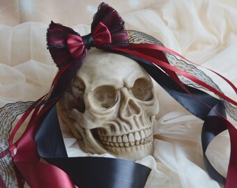 MtO - Hair bow - gothic goth black and red - lolita harajuku lace romantic vampire victorian princess fashion kawaii by Nekollars