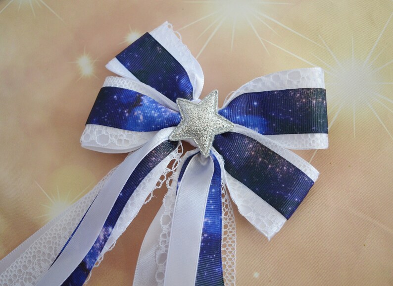 Blue galaxy printed with Star Blue and white lolita harajuku romantic anime princess fashion kawaii hairbow Made to Order Hair bow