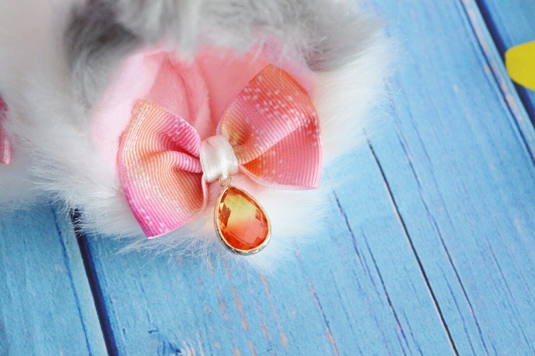 Mto Kitten Play Clip on Cat Ears With Bows & Crystal Pendant Etsy