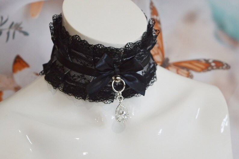 Made to Order Black and grey lace goth steamgoth gothic kitty vampire choker by Nekollars Victorian Gem Gothic Collar