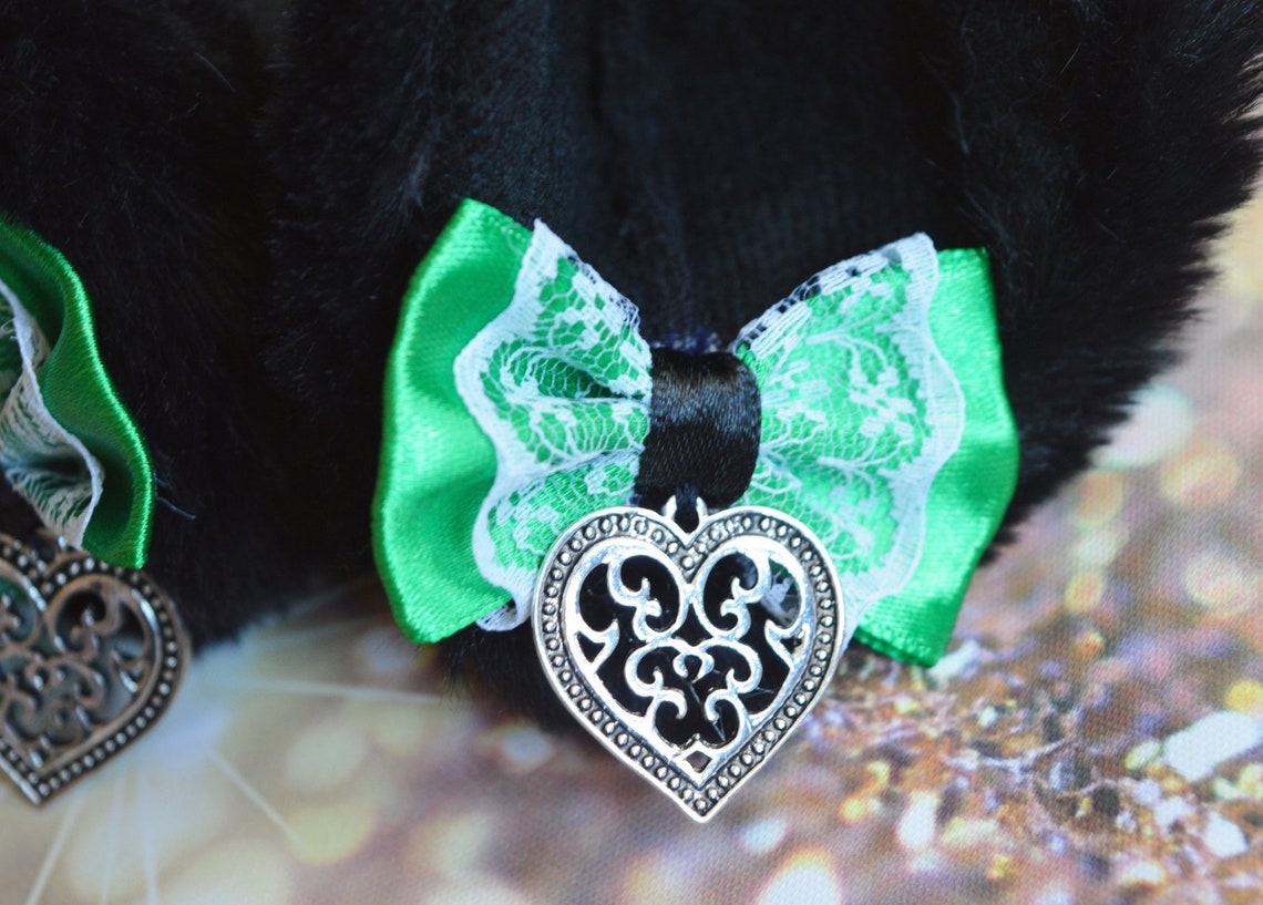 Mto Kitten Play Clip on Cat Ears With Ribbon Bows and Charm Etsy