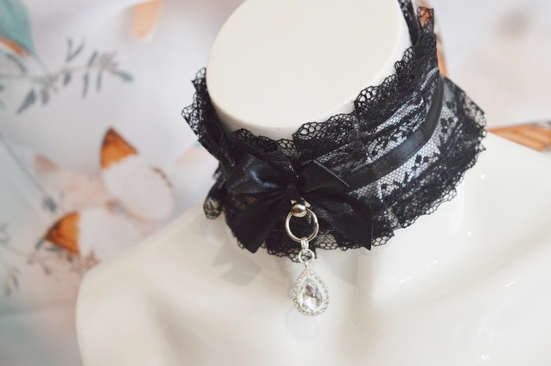 Made to Order Black and grey lace goth steamgoth gothic kitty vampire choker by Nekollars Victorian Gem Gothic Collar