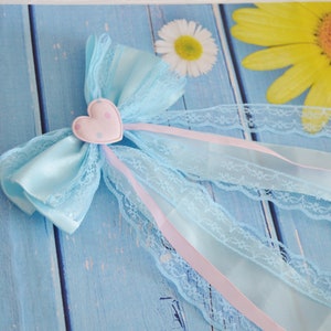 Made to Order - Hair bow - Pastel Blue w/ Heart - fairykei decora lolita harajuku romantic victorian princess street fashion by Nekollars