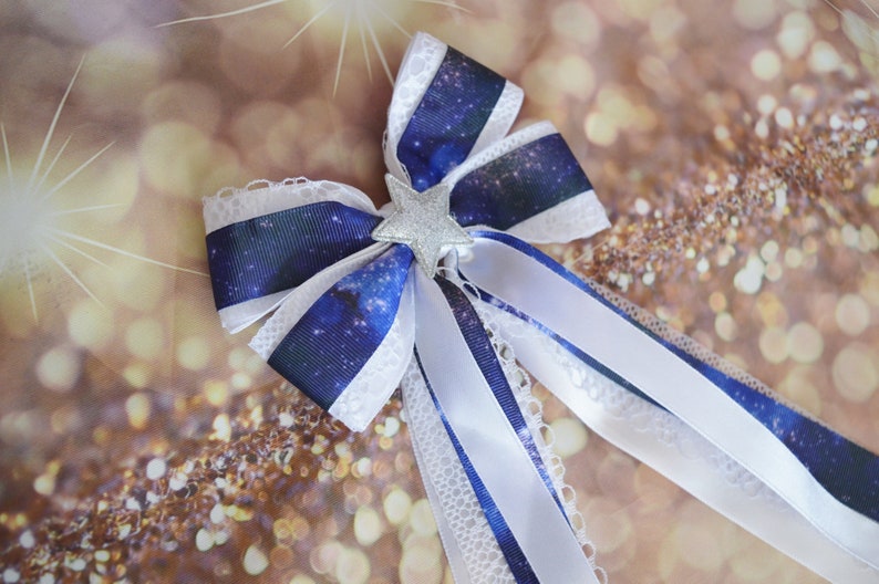 Blue galaxy printed with Star Blue and white lolita harajuku romantic anime princess fashion kawaii hairbow Made to Order Hair bow