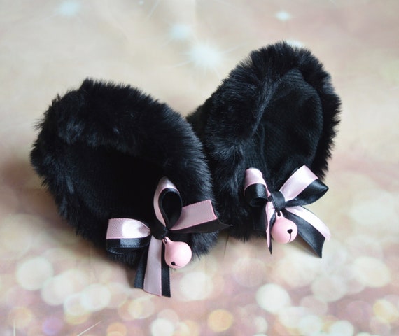 Mto kitten Play Clip on Cat Ears With Ribbon Bows and Bell Neko