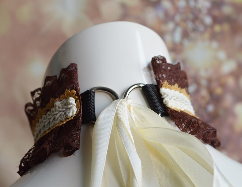 Lady Macbeth Premade Steampunk lace choker Nekollars victorian goth choker with lace braid brown beige steam punk necklace collar