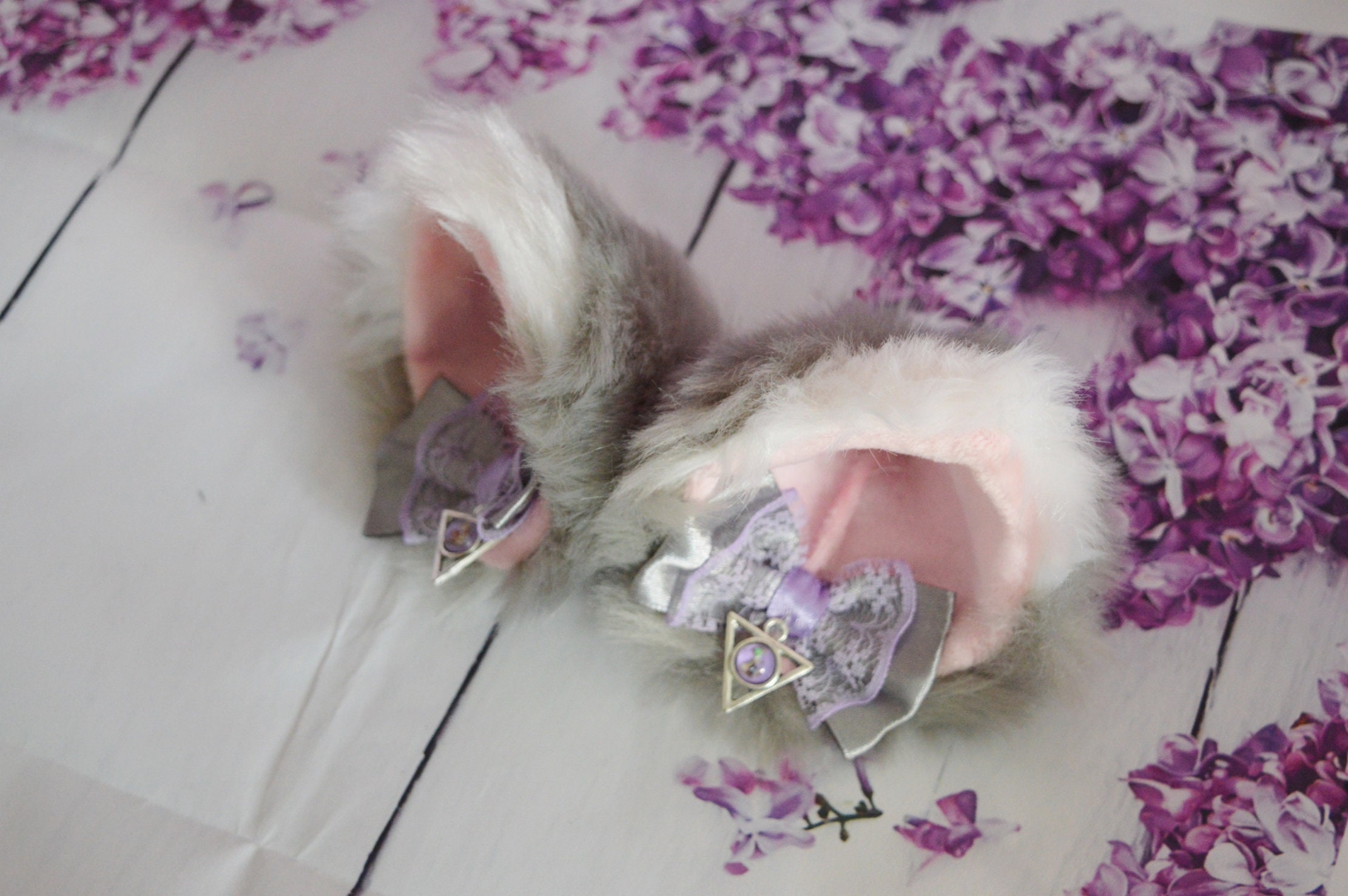 MtO Kitten play clip on cat ears with ribbon bows and charms Etsy