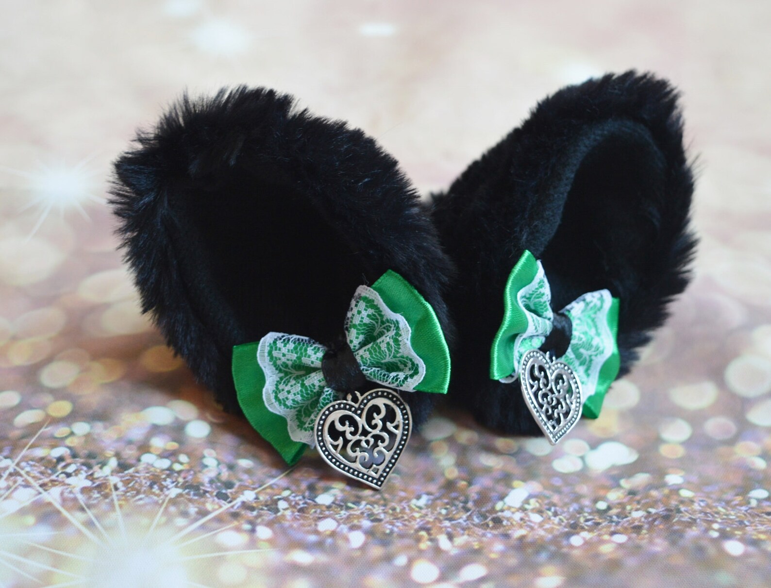 Mto Kitten Play Clip on Cat Ears With Ribbon Bows and Charm Etsy