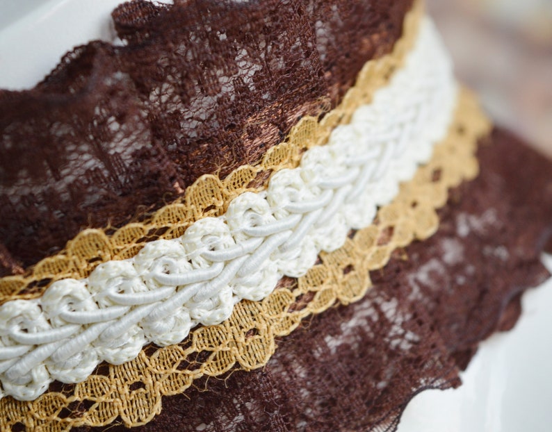 Lady Macbeth Premade Steampunk lace choker Nekollars victorian goth choker with lace braid brown beige steam punk necklace collar