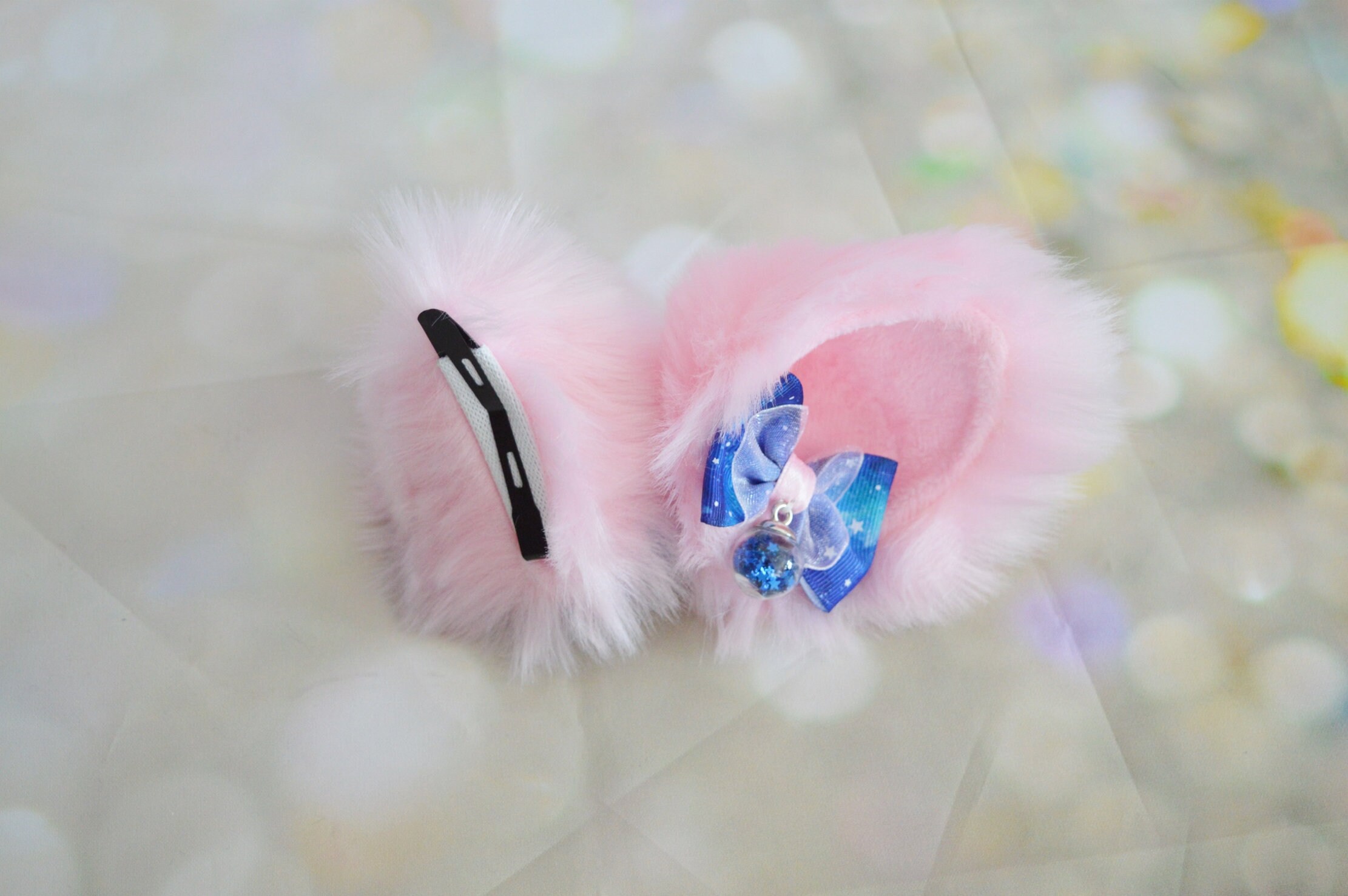 Premade Kitten Play Clip on Cat Ears W/ Bows and Shere Pendant Etsy