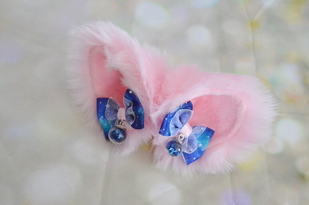 Premade Kitten Play Clip on Cat Ears W/ Bows and Shere Pendant Etsy