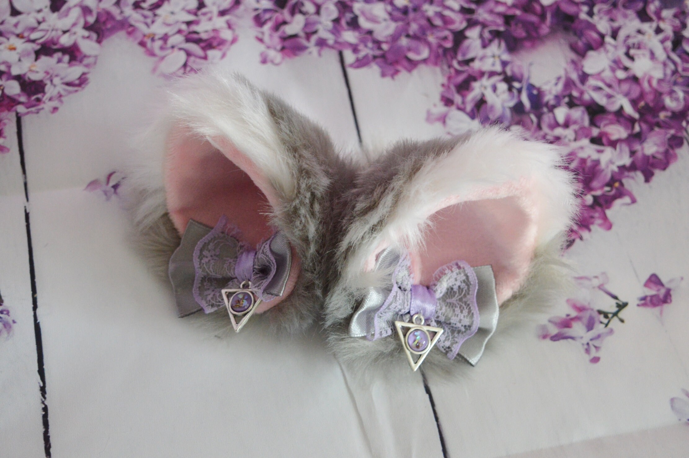 MtO Kitten play clip on cat ears with ribbon bows and charms Etsy