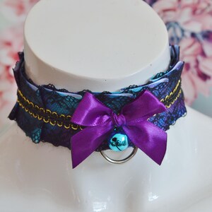 Op bestelling gemaakt - Kitten play-halsband - Mystic Oria - zwart-blauwe galaxy petplay choker kittenplay pet lolita knik ddlg halsband van nekollars
