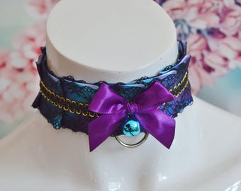 Made to Order - Kitten play collar - Mystic Oria - black & Blue galaxy petplay choker kittenplay pet lolita kink ddlg collar by nekollars