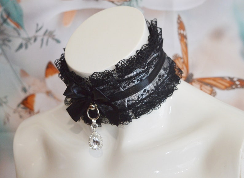 Made to Order Black and grey lace goth steamgoth gothic kitty vampire choker by Nekollars Victorian Gem Gothic Collar