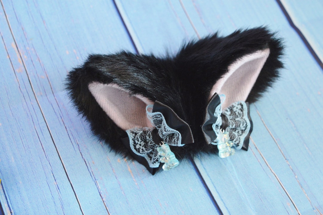 Mto Kitten Play Clip on Cat Ears With Ribbon Bows and Charms Etsy