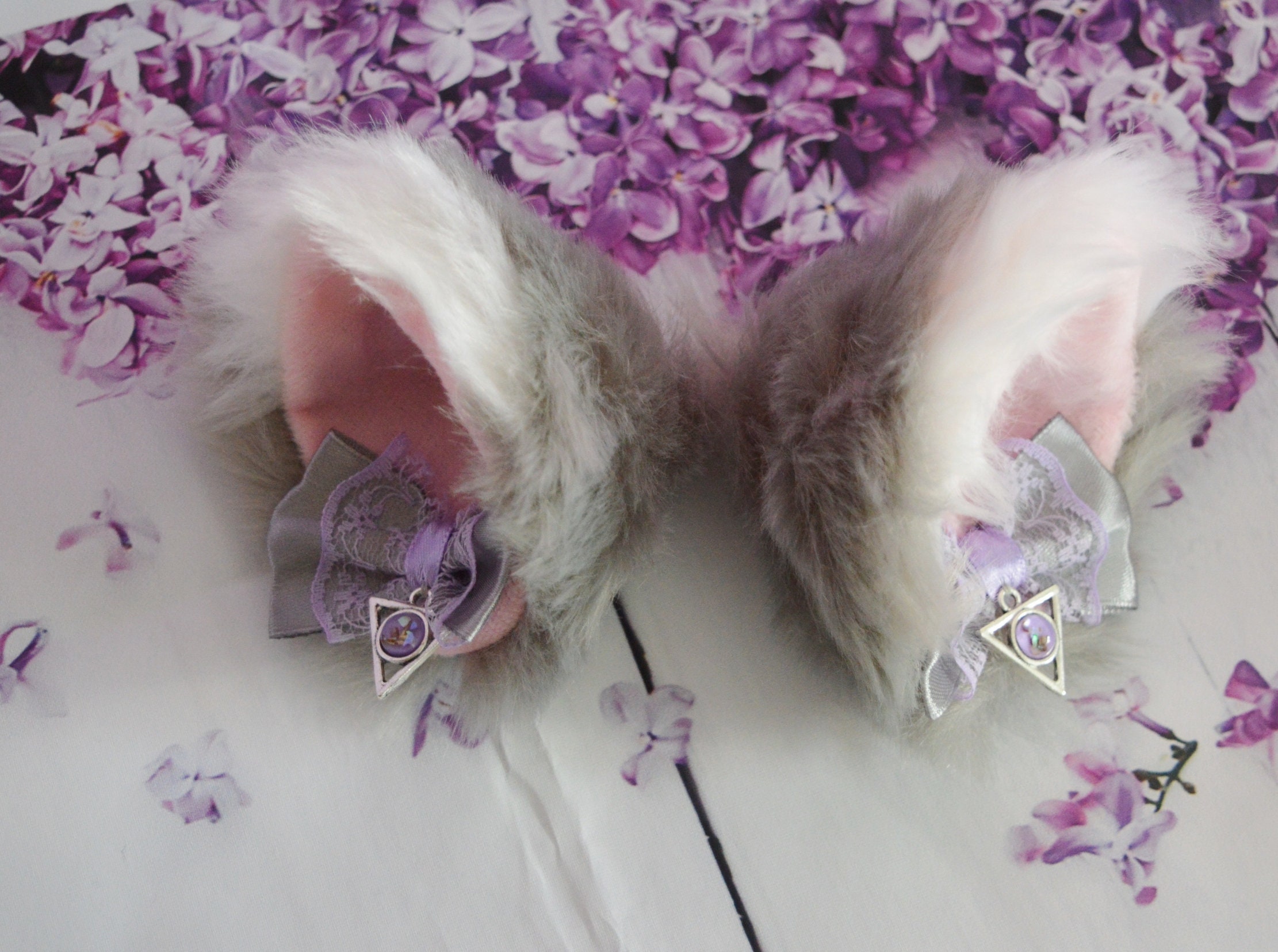 MtO Kitten play clip on cat ears with ribbon bows and charms Etsy