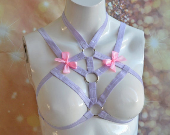 Made to Order Body Harness Bra Dareliss Pastel Purple Elastic Bra Harness  Sexy Pastel Goth Lingerie Bdsm Fetish Wear by Nekollars 