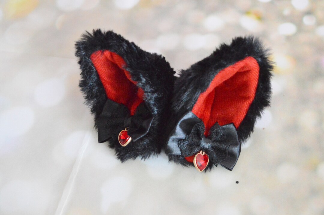 Mto Kitten Play Clip on Cat Ears With Ribbon Bows and Heart Charm Neko