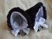 MtO - Kitten play clip on cat ears with ribbon bows - neko lolita cosplay costume - kitten play gear accessories - black white w/ pentagram 