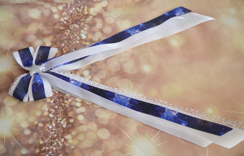Blue galaxy printed with Star Blue and white lolita harajuku romantic anime princess fashion kawaii hairbow Made to Order Hair bow