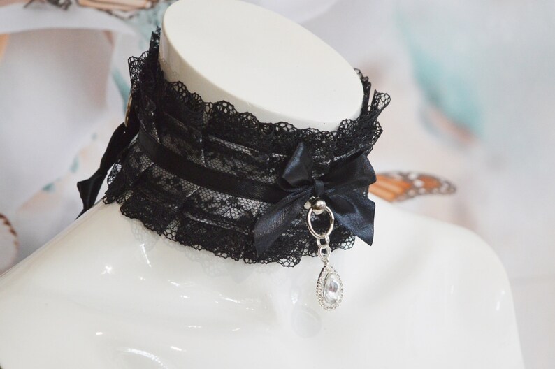 Made to Order Black and grey lace goth steamgoth gothic kitty vampire choker by Nekollars Victorian Gem Gothic Collar
