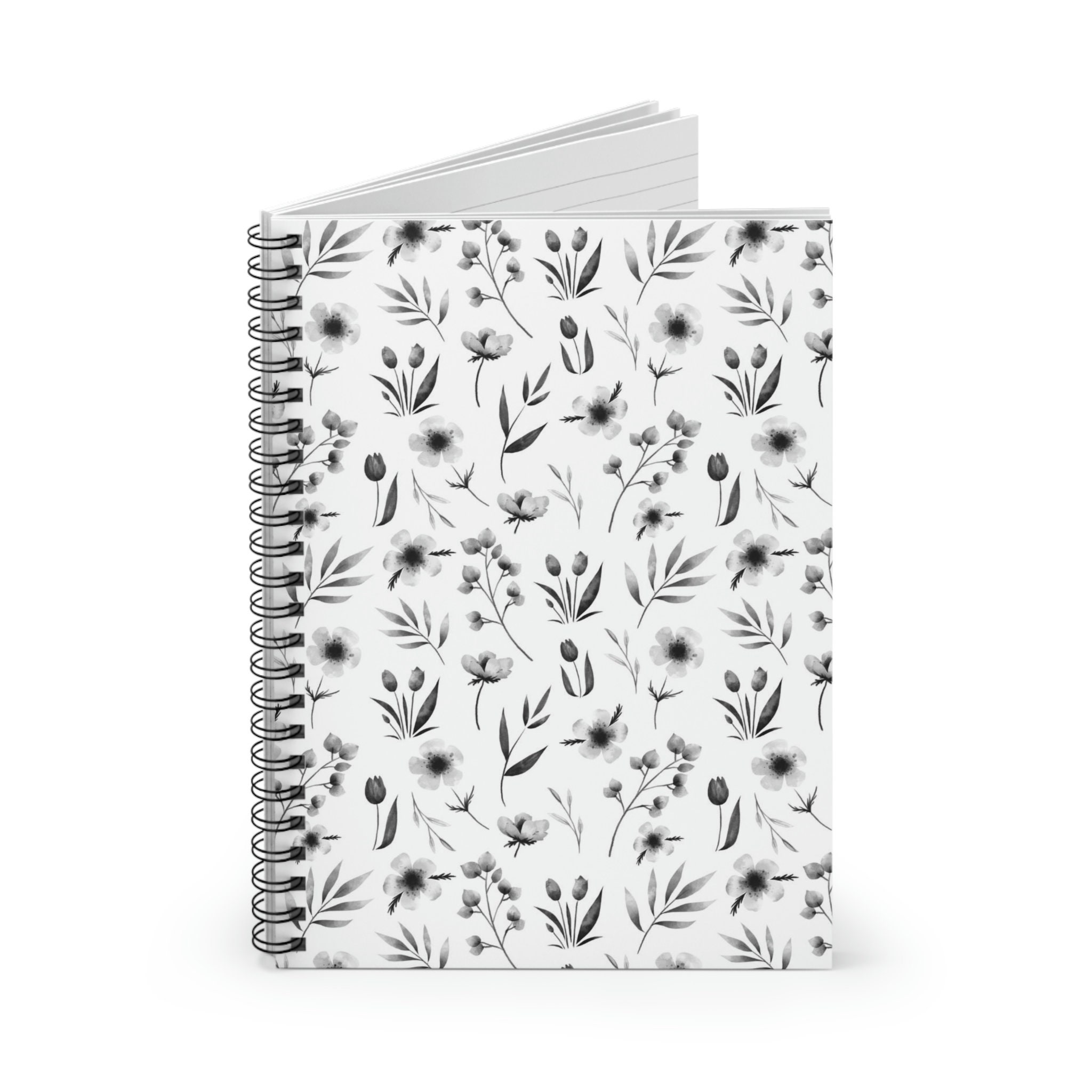 Monochromatic Black and White Floral Spiral Notebook - Ruled Line - Etsy