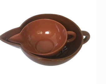 Spouted Mixing Bowl With Handles, Stacking Set Mid Century