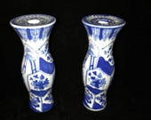 Vintage Blue And White Candle Holders Hand Painted 9 quot Asian Candle Holders Blue And White Ceramic Candlesticks Asian Home Decor Mantle Decor