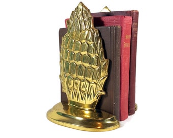 Messing ananas boekensteunen, 7,5" Mid Century Regency glanzend goud gepolijst vintage messing boekensteunen, thuis of op kantoor, cadeau voor hem