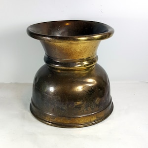 Antique Brass Spittoon, Ship Cuspidor, Train Spittoon, Vintage Flat Bottom with Patina, RR or Ship Decor, Tobacciana Collectors,