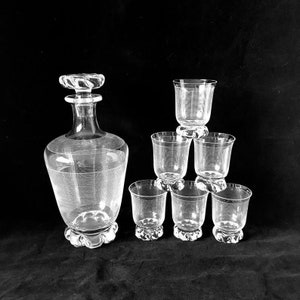 Unique Crystal Decanter and Glasses Set Vintage Barware Liqueur Aperitif Set Mid Century Birthday Gift or Wedding Gift