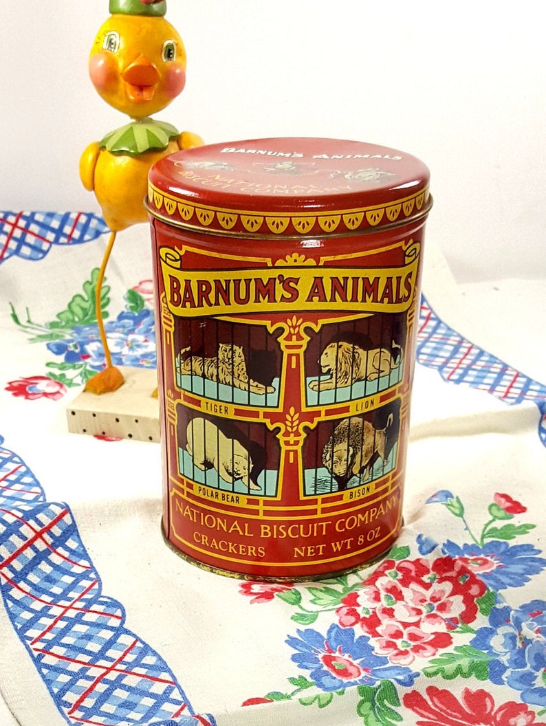 Animal Cracker Vintage Tin 1970s Decorative Tin Circus Theme Farmhouse Kitchen Decor Nursery Decor