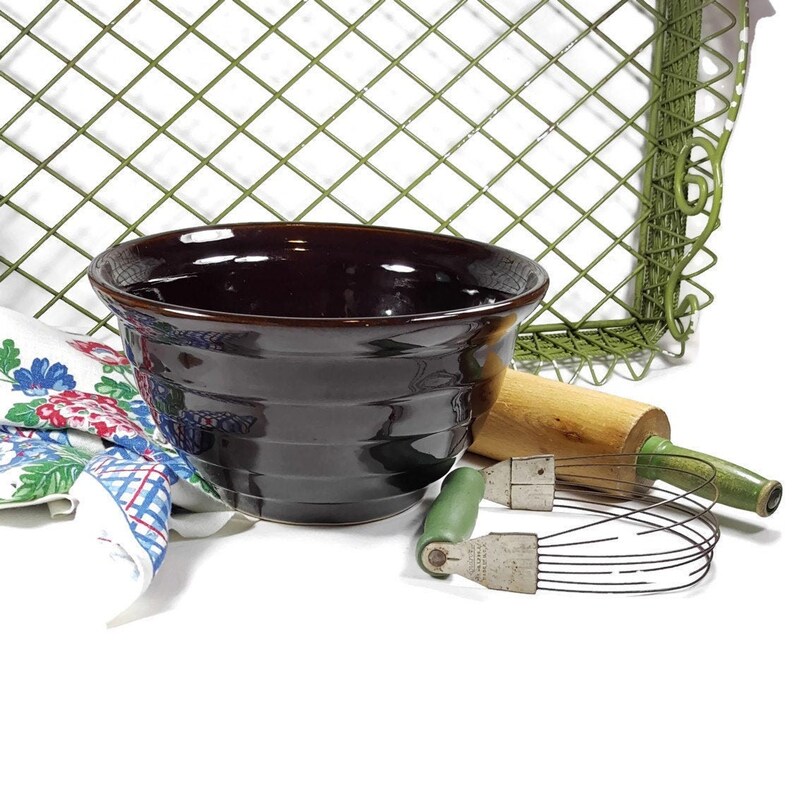 Vintage Pottery Mixing Bowl Old Fashioned Stoneware Bowl Etsy