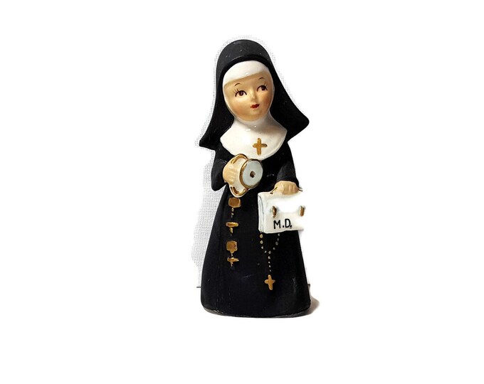 Vintage Catholic Nun Figurine Doctor Nun in Habit Mid Century