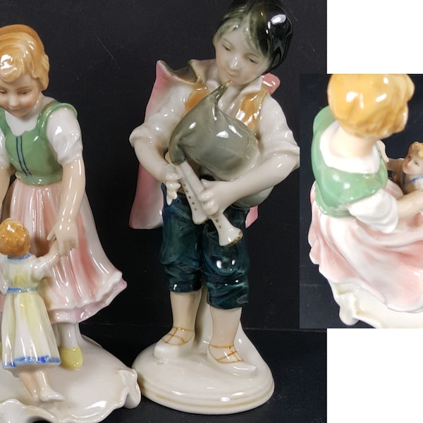 Antike deutsche Figuren, 1919 Karl Ens Porzellan Figuren Set, Musiker und Tänzer, Kunst Sammlerstück, Vintage Geschenk, Antikes Geschenk