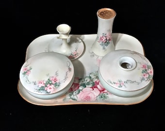 Antique Porcelain Vanity Set Limoges France And Rosenthal Donatello Bavaria Vintage Vanity Set Dresser Decor Vintage Hair Receiver