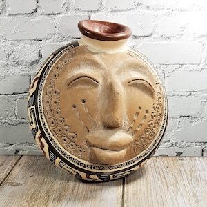 Vintage Mayan Pottery, Guatemalan Folk Art Wall Decor, MesoAmerican Signed Artisan Pottery