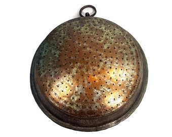 Large Copper Strainer 14", Rustic  Kitchen Wall Decor, Vintage Sieve or Colander, Farmhouse Country French Decor