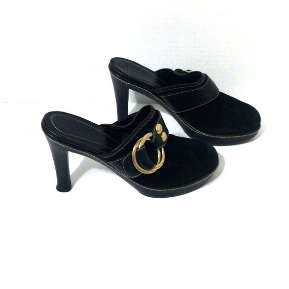 Vintage Black COACH HEELS Sz 8B Black Suede Mules