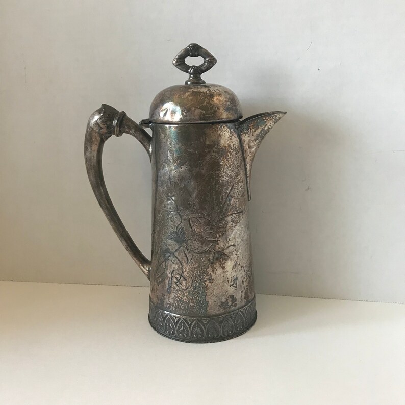 9.5 Tall Antique Silver Water Pitcher Flip Top Lid Etsy