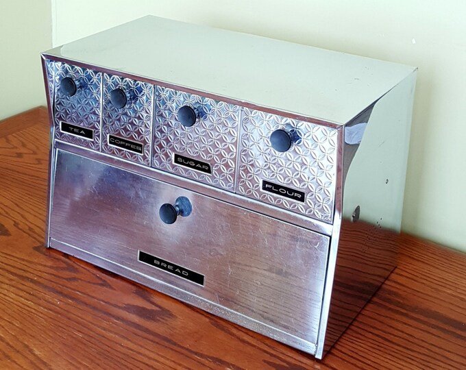 CHROME BREAD BOX With Canisters Krestline Metal Bread Box 1960s or