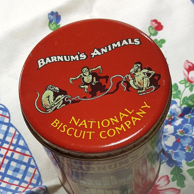 Animal Cracker Vintage Tin 1970s Decorative Tin Circus Theme Farmhouse Kitchen Decor Nursery Decor