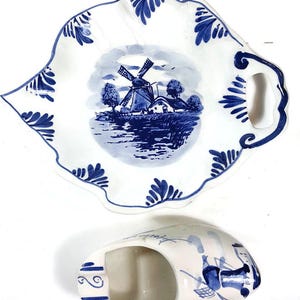 Dutch Delft Dish and Shoe Figurine from Holland
