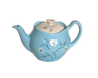 VINTAGE BLUE TEAPOT Gibson Teapot Ceramic Teapot Porcelain Tea Pot Powder Blue Teapot Hand Painted Teapot Mid Century Teapot