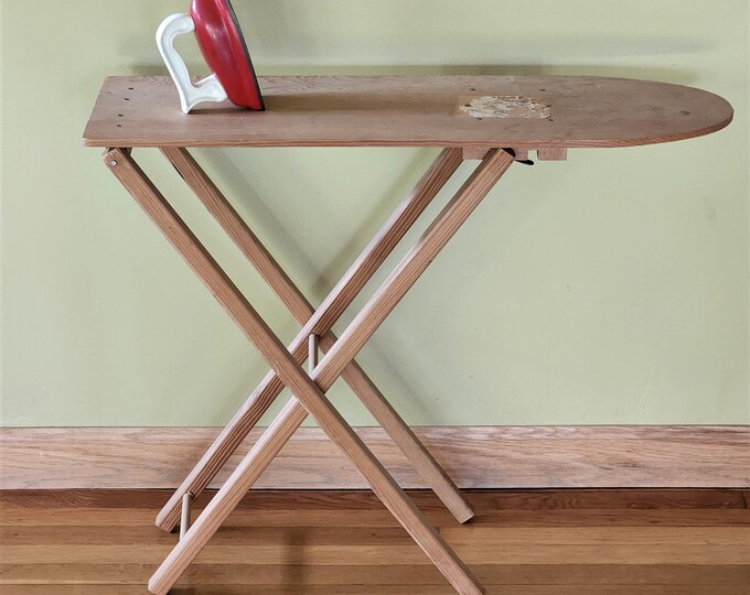 Antique Toy Ironing Board Set With Toy Iron, Child Size Vintage Folding