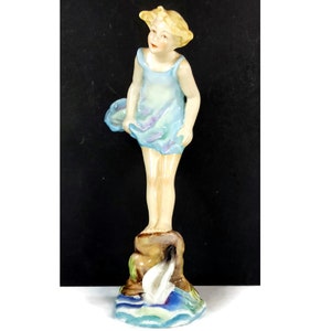 Royal Worcester Figurine, English Bone China Collectible 1950s Vintage, Little Girl on Seashore Beach